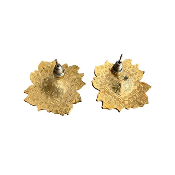 Vtg Gold Tone Enamel Cloisonne Flower Brooch Earrings Blue Green Floral Estate - Picture 7 of 8